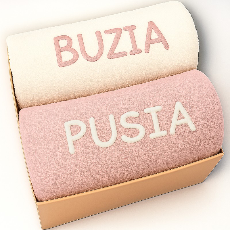 RĘCZNIKI haft BUZIA PUSIA prezent na ŚWIĘTA, dla ŻONY, KOLEŻANKI