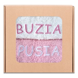 RĘCZNIKI haft BUZIA PUSIA prezent na ŚWIĘTA, dla ŻONY, KOLEŻANKI