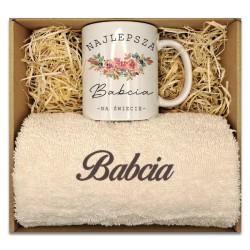 Prezent na DZIEŃ BABCI, BOX prezentowy, RĘCZNIK, KUBEK, pudełko z okienkiem